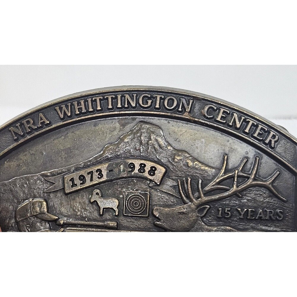 NRA Whittington Center Belt Buckle Mens Silver 1973-1988 Elk Deer Hunter USA - Picture 7 of 9